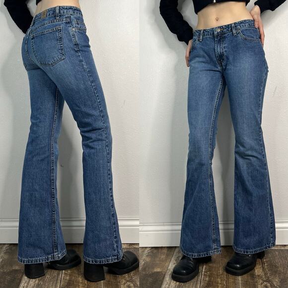 Vintage Denim - Vintage 90s Y2k Flare Mid Rise 100% Cotton Jeans Size 5 Tall So...